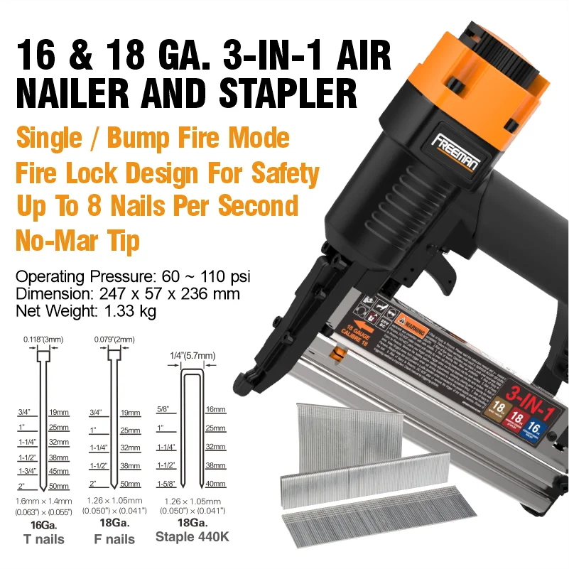 Agrafeuses pneumatiques Freema - Air Brad Nailer 18 Gauge 2 In 1 avis et prix